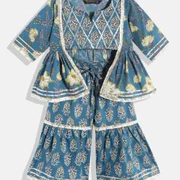 READIPRINT FASHIONS Kids Blue Floral Print Top with Sharara-image-71
