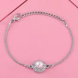 Estele Rhodium-Plated Moonlight Pearl Floral Bracelet for Women-image-86