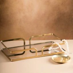 S. G. Home Gold Metal & Glass Tray-36