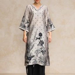 Varanga Grey Cotton Floral Kurta-33