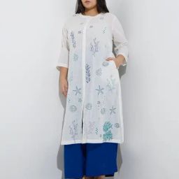 Diza by Westside White Sealife-Themed Cotton A-Line Kurta-29