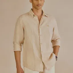 Andamen Beige Linen Regular Solid Shirt-image-62