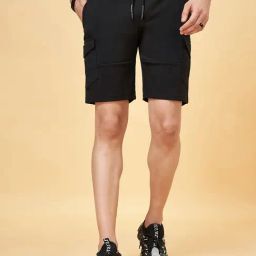 Street 808 By Pantaloons Jet Black Regular Fit Cargo Shorts-image-91