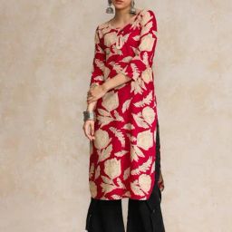 Varanga Red Cotton Printed Kurta-image-3