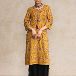 Varanga Mustard Cotton Printed Kurta-picture-12