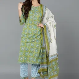 KALINI Women Ethnic Motifs Printed Regular Pure Cotton Kurta with Trousers & With Dupatta-picture-33