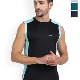 FTX Men Pack Of 4 Colourblocked Round Neck Sleeveless Gym Vests-picture-38