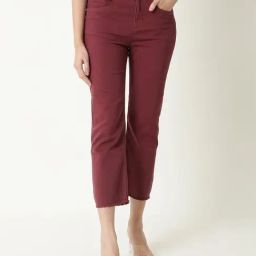 RAREISM Maroon Cotton Blend Solid Jeans-image-41