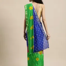 Geroo Jaipur Green & Blue Printed Saree With Unstitched Blouse image 2
