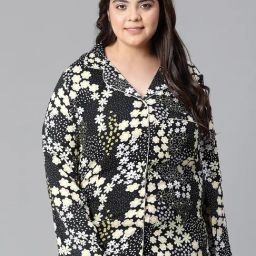 Oxolloxo Yellow & Black Viscose Rayon Printed Night Shirt-image-12