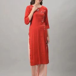 Dollar Missy Red Embroidered Straight Kurta-image-22