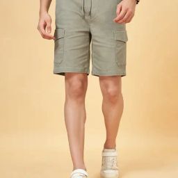 People By Pantaloons Elm Green Cotton Regular Fit Cargo Shorts-14