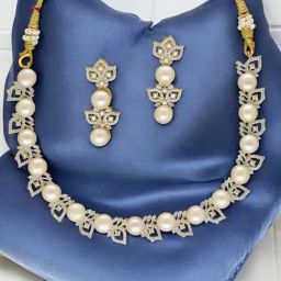 Sri Jagdamba Pearls White Grand Duchess Pearl Necklace & Earring Set-14