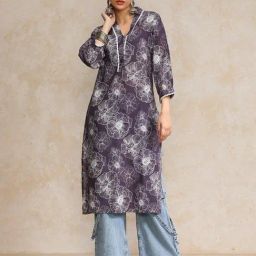 Varanga Mauve Cotton Floral Kurta-image-77