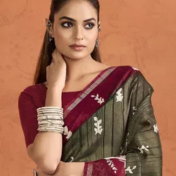 KALINI Tussar Kotha Ethnic Motif Printed Block Print Saree image 2