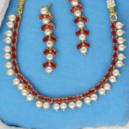 Sri Jagdamba Pearls White Stellar Pearl Necklace & Earring Set-47