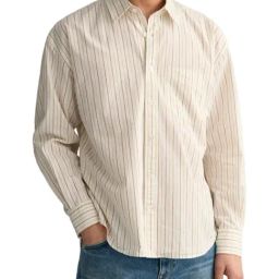 Gant Cream Cotton Oversized Striped Shirt-image-22
