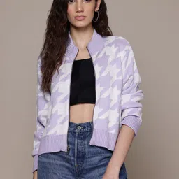 The Roadster Lifestyle Co. Houndstooth Zipper Cardigan-picture-39