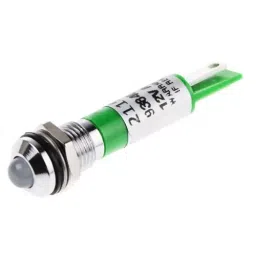 RS PRO Green Panel Mount Indicator 12 V, Mounting Hole Size 8 mm, Termination Type Solder Tab, IP Rating IP67, Model No 211910-46