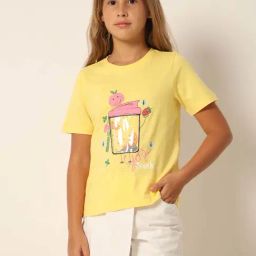 VERO MODA GIRL Yellow Cotton Printed T-Shirt-image-13