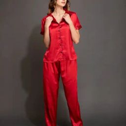 Clovia Peach Shirt With Pyjamas-image-22