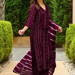 KALINI Women Wine Rayon Blend Printed Straight Kurta Set With Dupatta-image-87