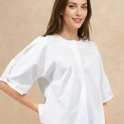 RAREISM White Cotton Solid Three-Quarter Sleeves Top-image-84
