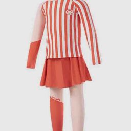 Little Surprise Box Kids Orange & White Striped Full Sleeves Swimming Top Set-image-95