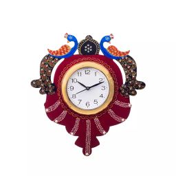 eCraftIndia KWC665 Handcrafted Papier-Mache 2 Peacocks Decorative Wall Clock-image-96