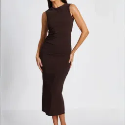 Quiz Brown Plain Dress-image-19
