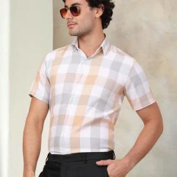 Indian Needle Cream Ragular Fit Checks Shirt-image-52