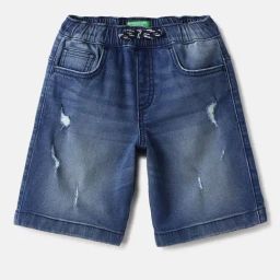 United Colors of Benetton Boys Blue Cotton Washed Shorts-image-71