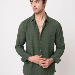 VASTRADO Core Fashion Green Regular Fit Jacquard Shirt-65