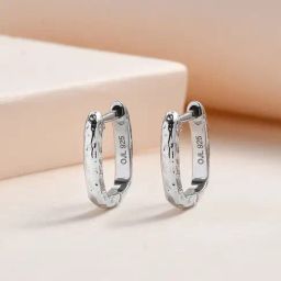 Ornate Jewels 92.5 Sterling Silver Huggie Hammered Hoop Earrings-image-46