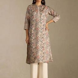 Soch Beige Straight Fit Floral Kurta-picture-1