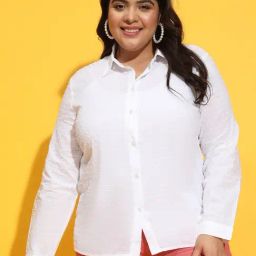 Oxolloxo Plus Size White Cotton Self Design Shirt-picture-5