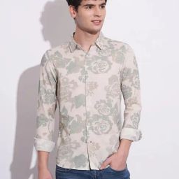 Being Human Beige Slim Fit Printed Shirt-image-42