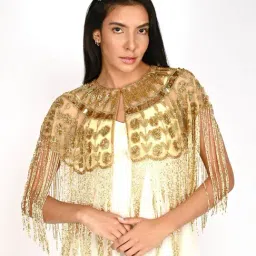 Odette Golden Tasselled Embellished Regular Fit Cape-picture-33