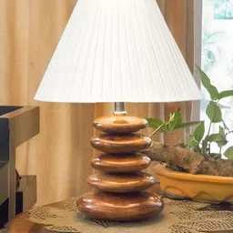 Devansh Off White Wood Frusturical Shaped Table Lamp-1
