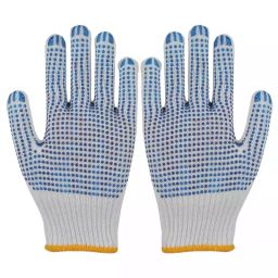 BRALA Cotton and PVC Safety Gloves White and Blue Dottted Color, XL Size, 10 Gauge (Pack of 50 Pair)-5