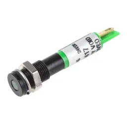 RS PRO Green Panel Mount Indicator 24V DC, Mounting Hole Size 6 mm, Termination Type Solder Tab, IP Rating IP67, Model No 7001634-36