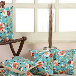 Shadowkart Blue & White 2 Pieces Floral Printed Velvet Square Cushion Covers-picture-25