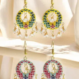 Anouk Set Of 2 Artificial Beaded Circular Shaped Meenakari Drop Earrings-21