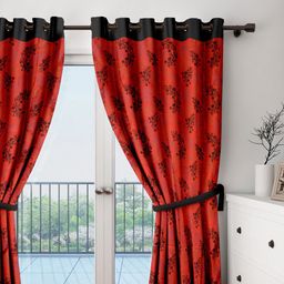 Cortina Red Set of 2 Printed Long Door Curtains-20