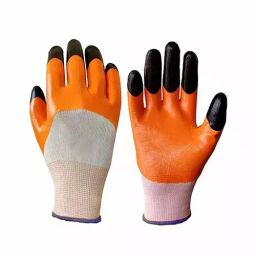 Robustt Polyester and Nylon Cut Resistant Gloves Multi Color, Standard Size, ‎ORANGE-ON-BLACK-FINGER-COATED (Pack of 5 Pair)-image-5