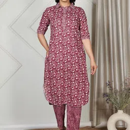 Aramya Women Floral Printed Cotton Kurta with Trousers-image-22
