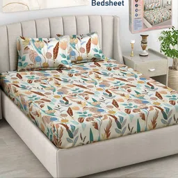 FABINALIV White & Brown Floral 300 TC King Bedsheet with 2 Pillow Covers-image-96