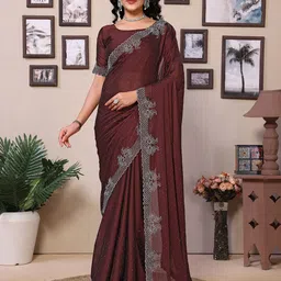 DIVASTRI Embellished Beads and Stones Silk Blend Saree-image-42