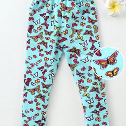 Babyhug Full Length Leggings Butterfly Print - Blue-image-56