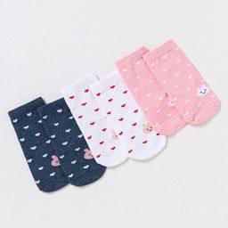 Cute Walk by Babyhug Non Terry Cotton Knit Ankle Length Anti Bacterial Socks Heart Design Pack of 3 - Pink & Blue-image-63
